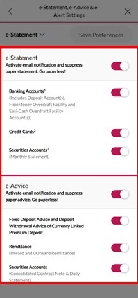 Select the e-Statement and e-Advice Services that you would like to subscribe to