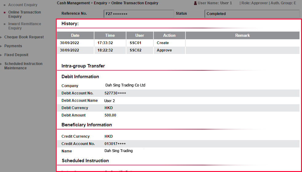 View your transaction records according to the criteria you selected.