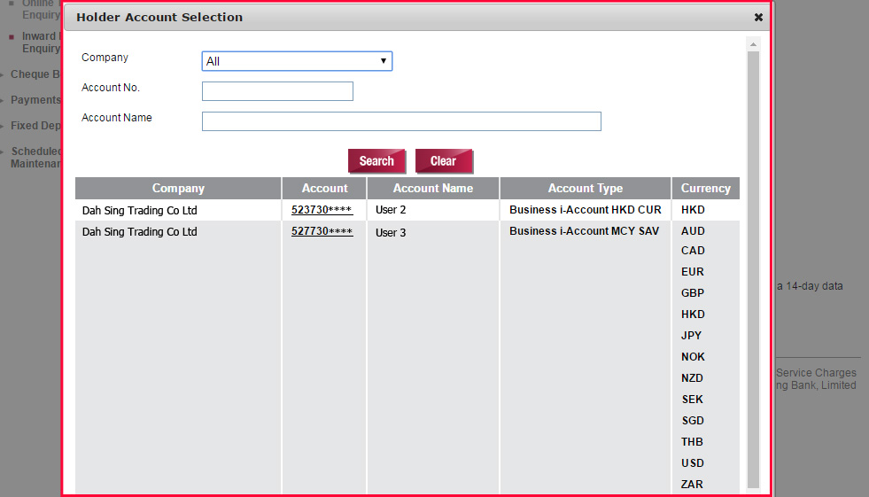 View your inward remittance according to the criteria you selected.