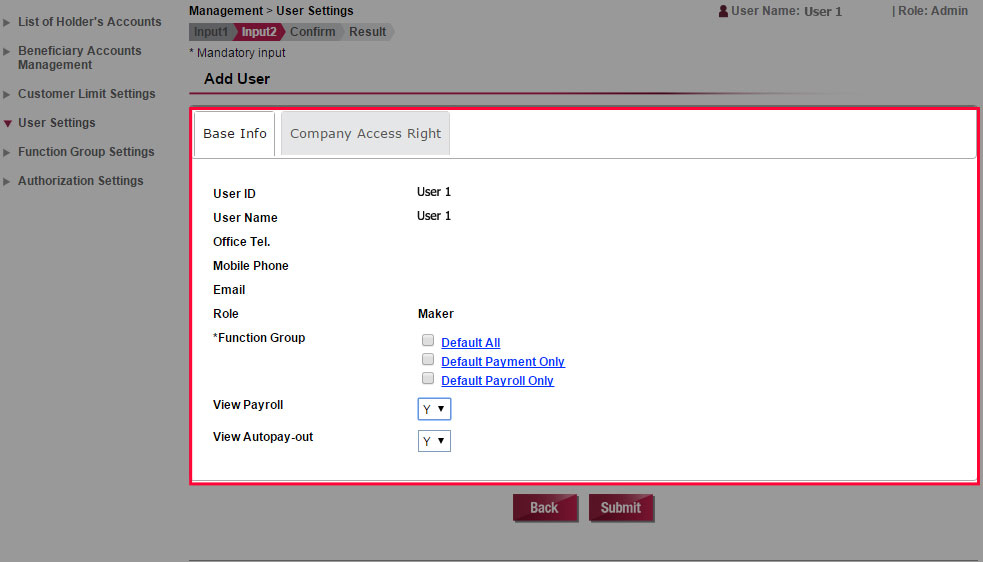 Verify User information and select Function Group setting for user. If you have selected the Reference User ID, you may ignore this part.